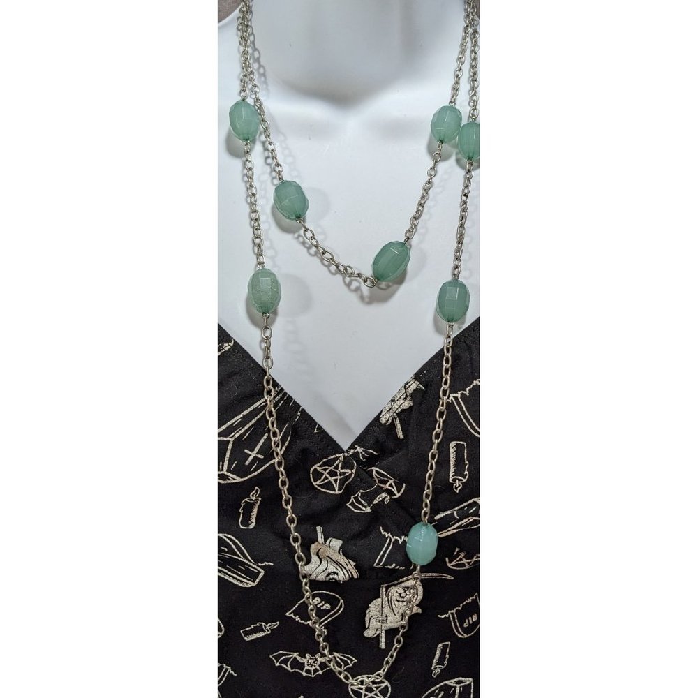 Long Seafoam Beaded Chain Necklace